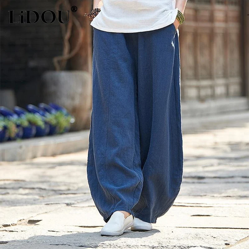 Top Trends: 6 Color Solid Japan Style Cotton Linen Pants Women Loose Casual Long Bloomers Elegant Spring Autumn Meditation Oversized Trouser Shoppable Styles