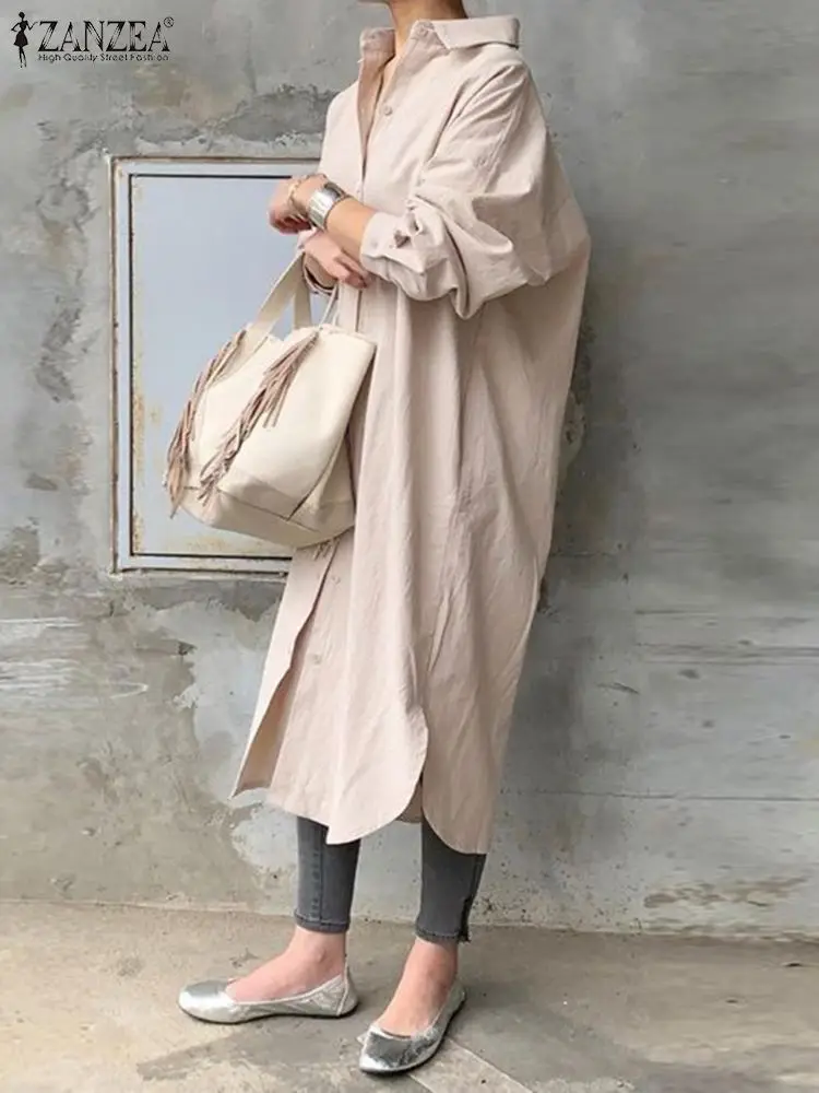 Top Trends: ZANZEA Women Autumn Sundress Elegant Long Shirt Dress Lapel Neck Long Sleeve Solid Vestido Casual Loose Work Dresses Robe Femme Shoppable Styles