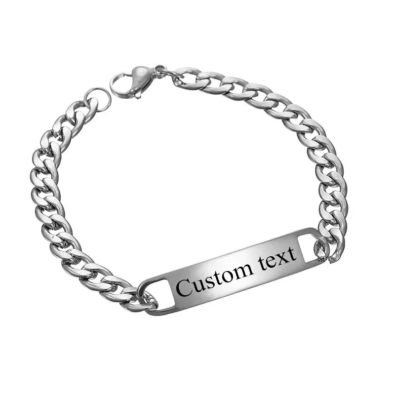 Top Trends: Custom Logo Text Engrave Name Bracelets Stainless Steel Women Personalized For Men Id Bracelet Dropshipping Wholesale Shoppable Styles