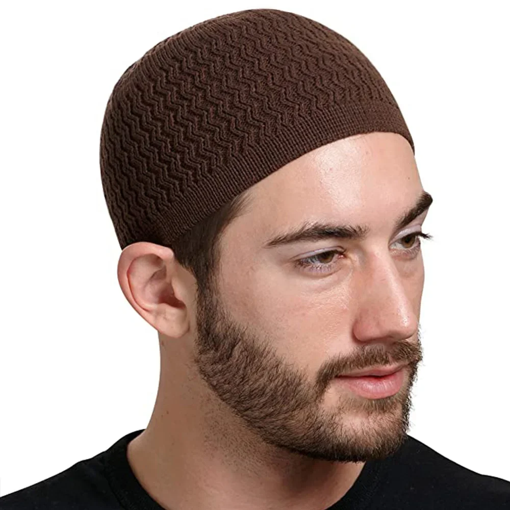 Top Trends: Solid Waves Jacquard Beanies Winter Breathable Stretchy Warm Knitted Kufi Hats For Women Men Unisex Muslim Caps Skullies Shoppable Styles