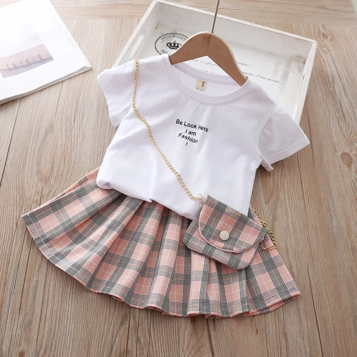 Top Trends: Girls' Suit Summer New Style British Style Skirt Suit Two-piece Suit Chain Bag Kids Clothes Girls Kids Clothes Girls Shoppable Styles