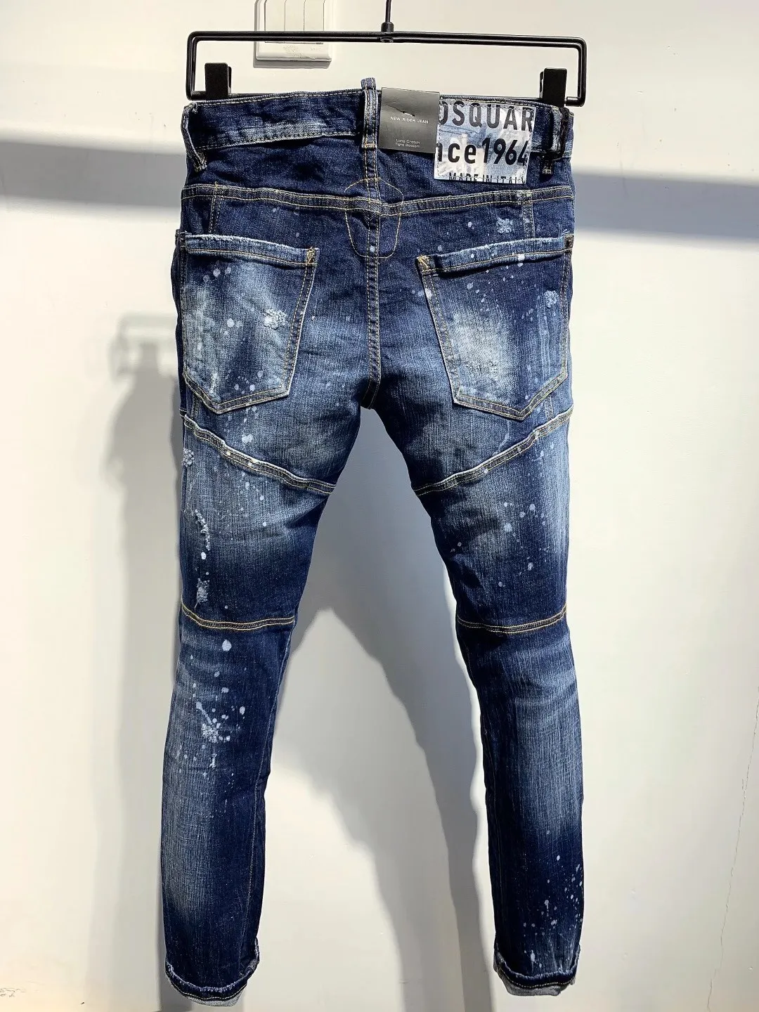 Top Trends: 2023 New Denim Pants Men's D2 Jeans Splice Dark Blue Wash Durable Slim Fit Micro Elastic Casual Patch Paint Shoppable Styles - Image 2