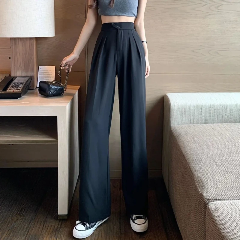 Top Trends: 2023 New Straight Wide Leg Women&#039;s Pants Korean Harajuku Fashion Style High Waist Pants Casual Solid Color Loose Suit Trousers Shoppable Styles