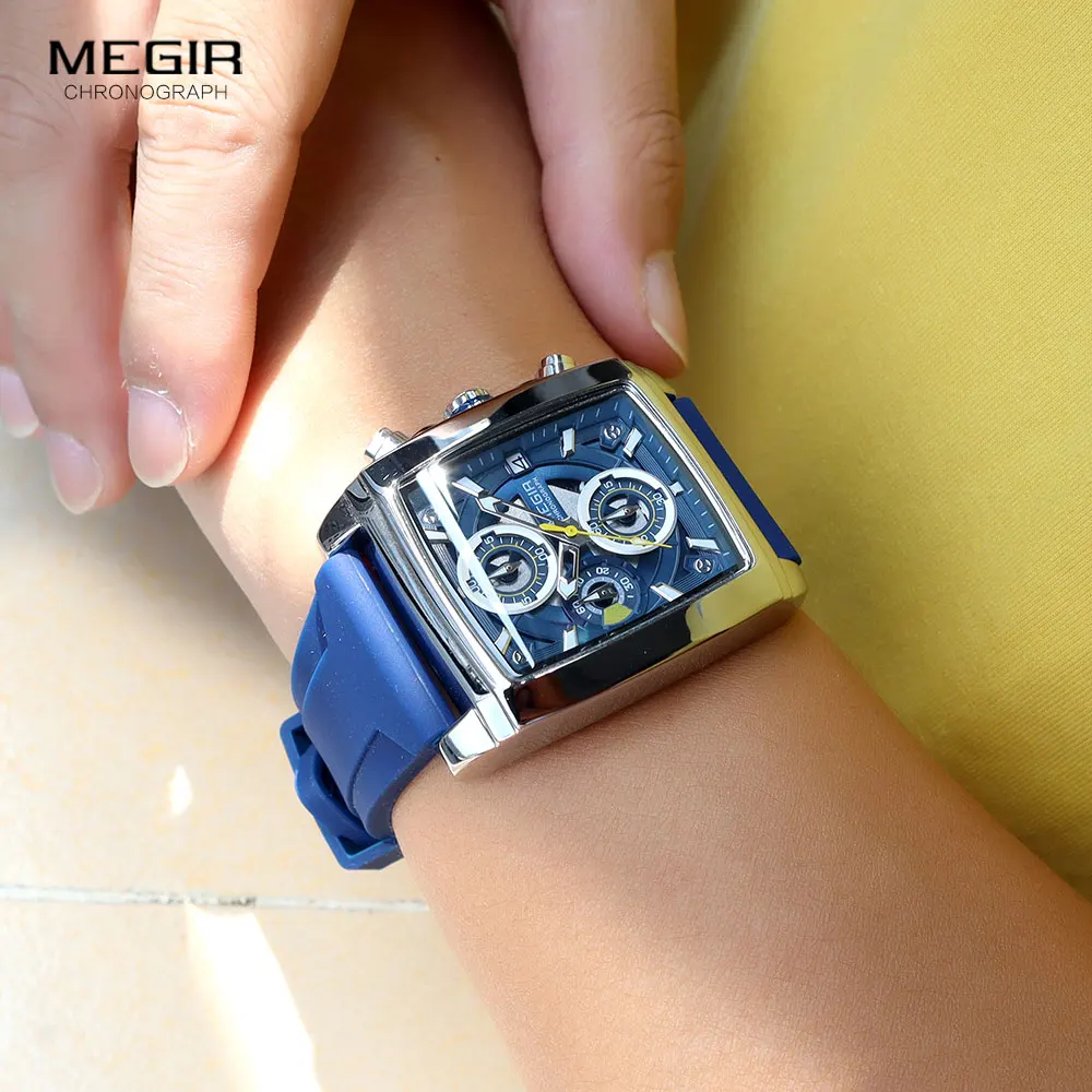 Top Trends: MEGIR Casual Sport Watch For Men Fashion Waterproof Chronograph Quartz Wristwatch With Luminous Hands Blue Silicone Strap Date Shoppable Styles - Image 3