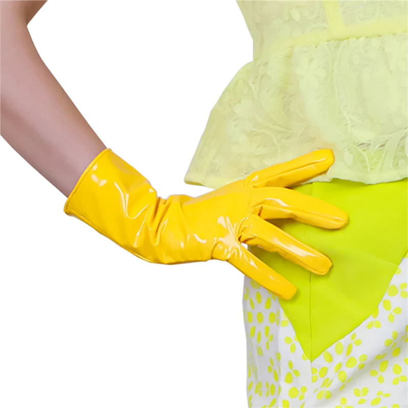 Top Trends: Patent Leather Gloves Female 28cm Faux Leather Imitation Sheepskin PU Women Gloves Bright Banana Yellow Cosplay HPU49 Shoppable Styles