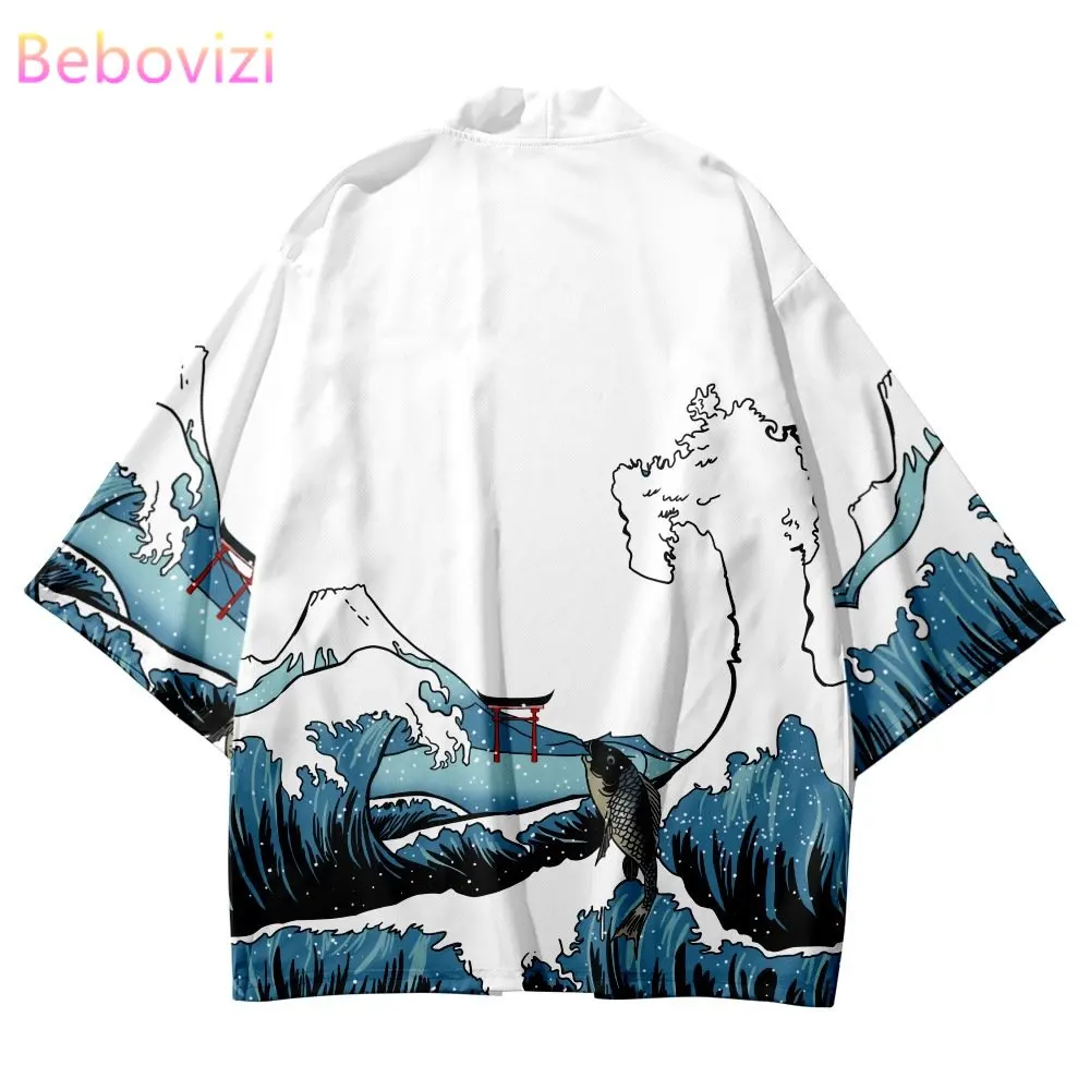 Top Trends: Fashion Waves Carp Print Summer Men Beach Yukata Streetwear Cardigan Women Japanese Kimono Harajuku Traditional Blouse Haori Shoppable Styles