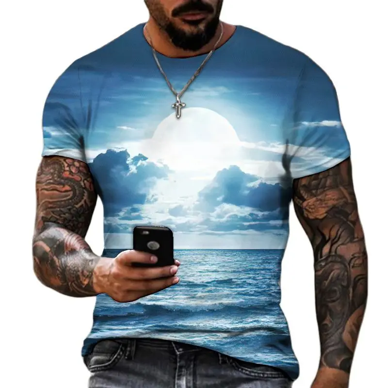 Top Trends: Beauty Scenry T Shirt For Men 3d Landscape Print Short Sleeve Top Fashion Casual Men&#039;s T-shirts Oversized Tee Shirt Men Clothing Shoppable Styles