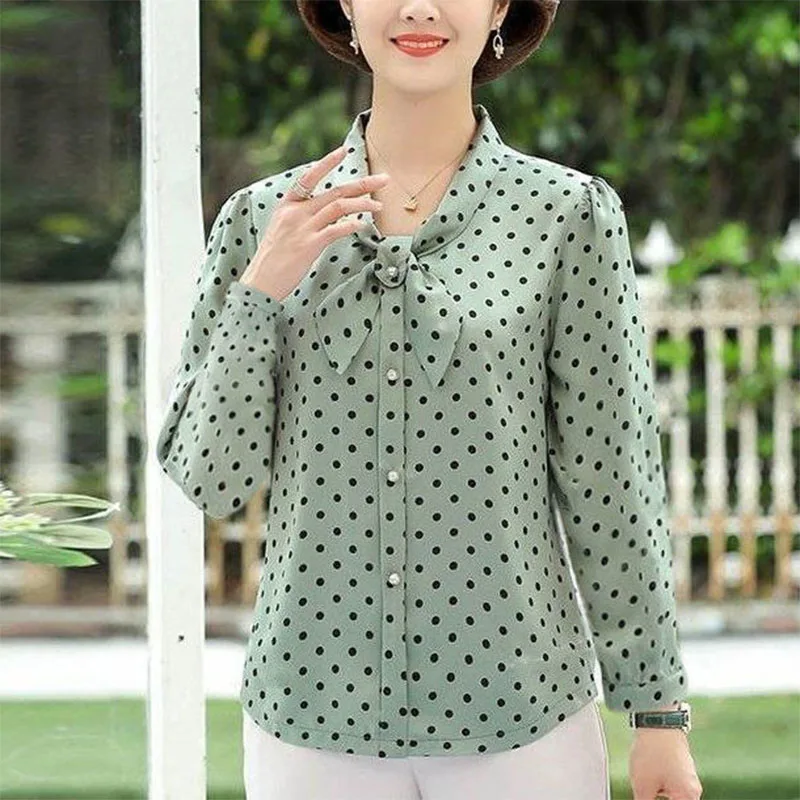 Top Trends: Fashion Women Polka Dot Chiffon Shirts Summer 3 / 4 Sleeve Korean Clothing Basic Bow Pulover Loose Office Lady Casual Chic Blouse Shoppable Styles