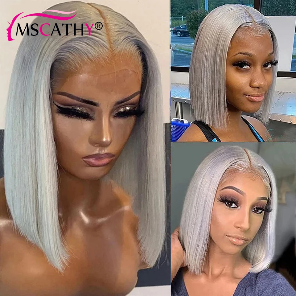 Top Trends: 13x4 Grey Bob Lace Front Human Hair Wigs For Women HD Pre Plucked Lace Frontal Wig Straight Short Bob Lace Front Wig Virgin Hair Shoppable Styles