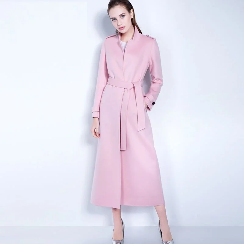 Top Trends: 2023 New Fashion Office Lady Temperament Pink Autumn / Winter Coat Women's Long Knee Slim Fit Waist Slim Woolen Coat Shoppable Styles