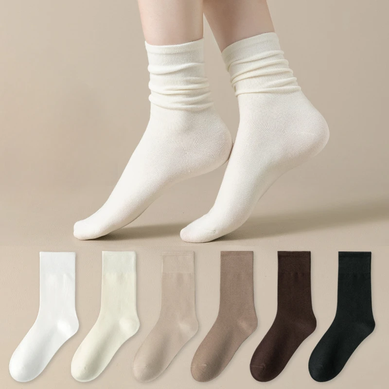 Top Trends: 5 Pairs Solid Color Socks Medium Tube Knitted Loose Long Soft Spring Autumn Crew Casual Sock Black White Breathable Shoppable Styles