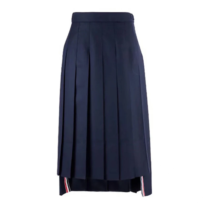 Top Trends: Fashion Brand TB Pleated Skirt Women Preppy Style Split Mid-calf Skirts Female Empire Faldas Grey Blue JK Student Uniform Jupe Shoppable Styles