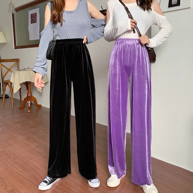 Top Trends: 2023 Autumn Straight Velour Women Pants High Waist Casual Wide Legs Pants Black Purple Loose Female Fashion Student Trousers New Shoppable Styles - Image 2