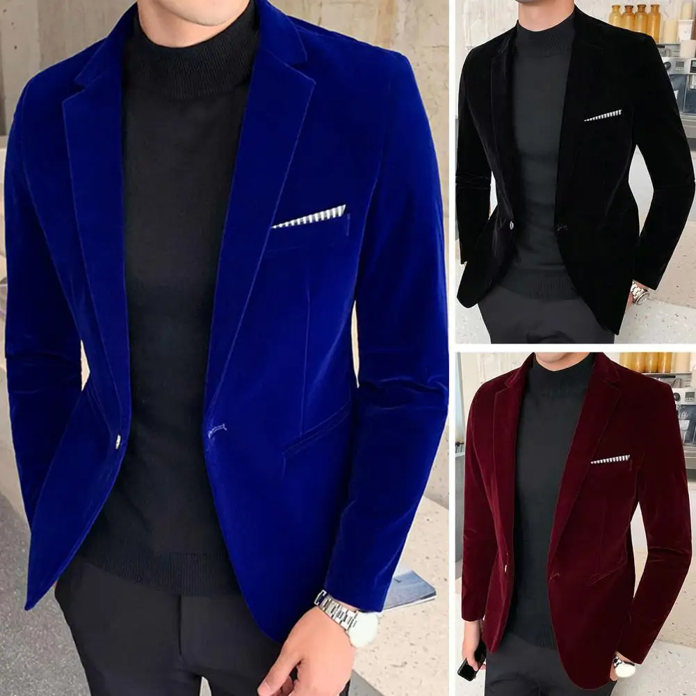 Top Trends: Men Suit Top Stylish Male Regular Sleeves Slimming Velvet Blazer For Business Men Blazer Men Suit Coat Shoppable Styles