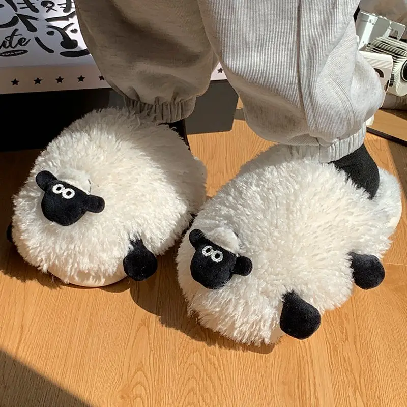 Top Trends: Creative And Cute Cartoon Animal Slippers Lamb Women's Soft Fluffy Sheep Cotton Shoes Winter Indoor Fluffy Fur Slides Kawaii Shoppable Styles