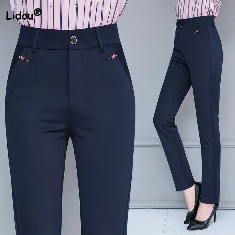 Top Trends: Commute All-match Female Solid Color High Waist Straight Pants Spring Fashion Slim Elastic Casual Trousers Women&#039;s Clothing Shoppable Styles