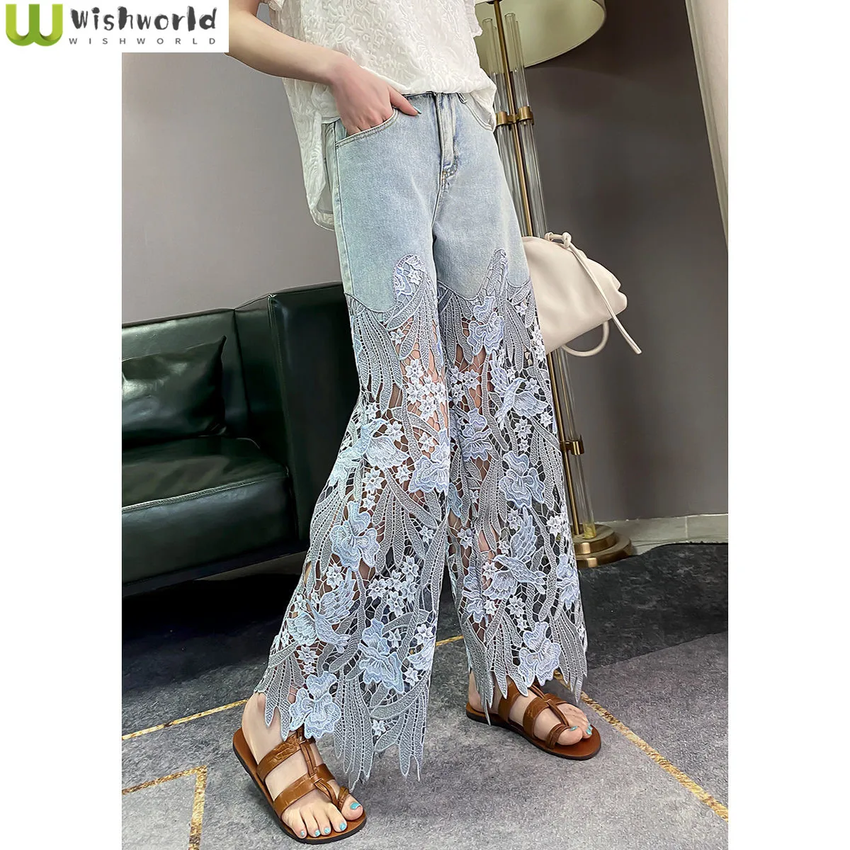 Top Trends: 2023 Summer New Vintage Flower Hollowed-out Jeans Cool Pants Women&#039;s Pants Loose Street Casual Trousers Shoppable Styles