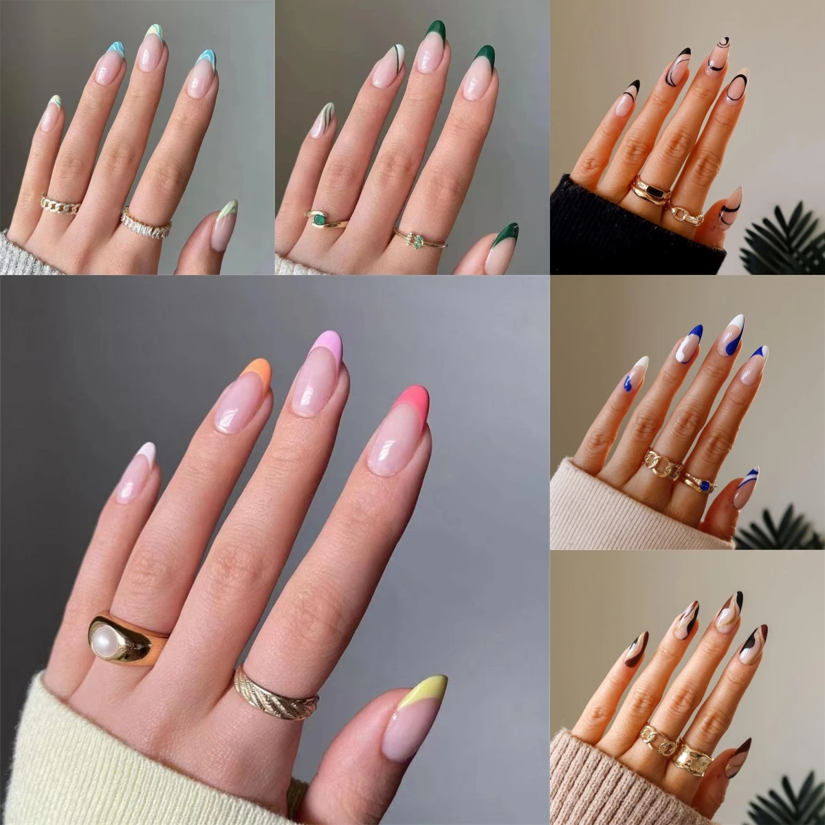 Top Trends: 24Pcs / Lot Oval Almond Fake Nails Collection Full Cover Acrylic Press On Nails Art Removable Reusable Wearing False Nails Tips Shoppable Styles