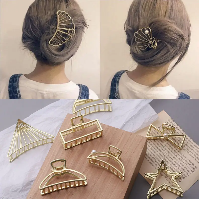 Top Trends: Geometric Hair Claw Gold Color Metal Hair Crab Cross Hair Clip Korean New Hollow Out Headwear Hair Accessories For Women Girls Shoppable Styles - Image 4