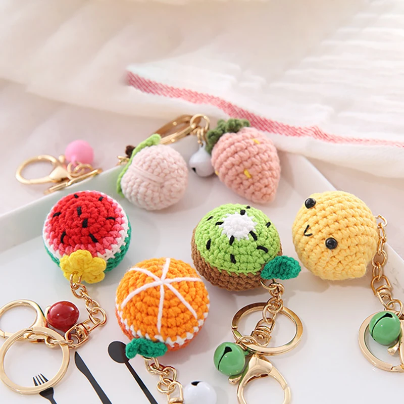 Top Trends: Cute Fruit Crochet Keychain For Car Keys Accessories Creative Knitting Rainbow Keychain Lemon Doll Knitted Keyring Wholesale Shoppable Styles