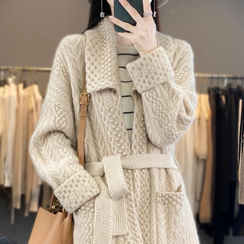 Top Trends: New 100% Pure Cashmere Sweater In Autumn And Winter Women&#039;s Long Cardigan Heavy Lndustry Thickening Loose Wool Knitted Jacket Shoppable Styles