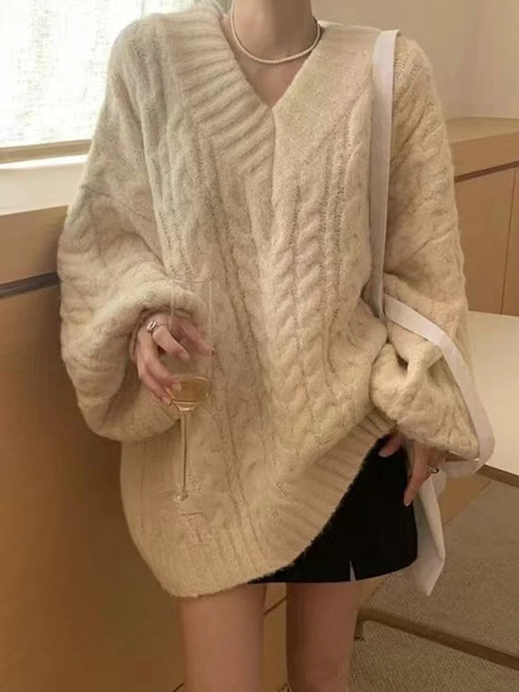 Top Trends: Jielur Autumn Winter New Chic Knitted Pullovers Woman Loose Retro Fashion Pullovers Casual Grey Pink Apricot Light Green Sweater Shoppable Styles - Image 6