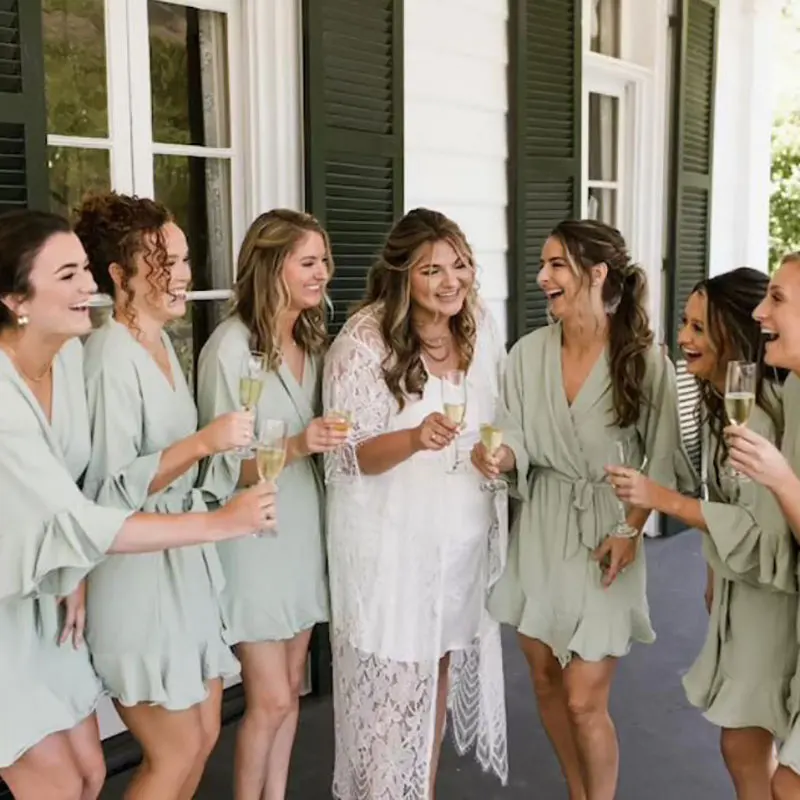 Top Trends: Sage Ruffle Robe Set Of Bridesmaid Robes Bridal Party Kimono Gown Bridesmaid Proposal Gift Wedding Clothes Solid Color Gown Robe Shoppable Styles