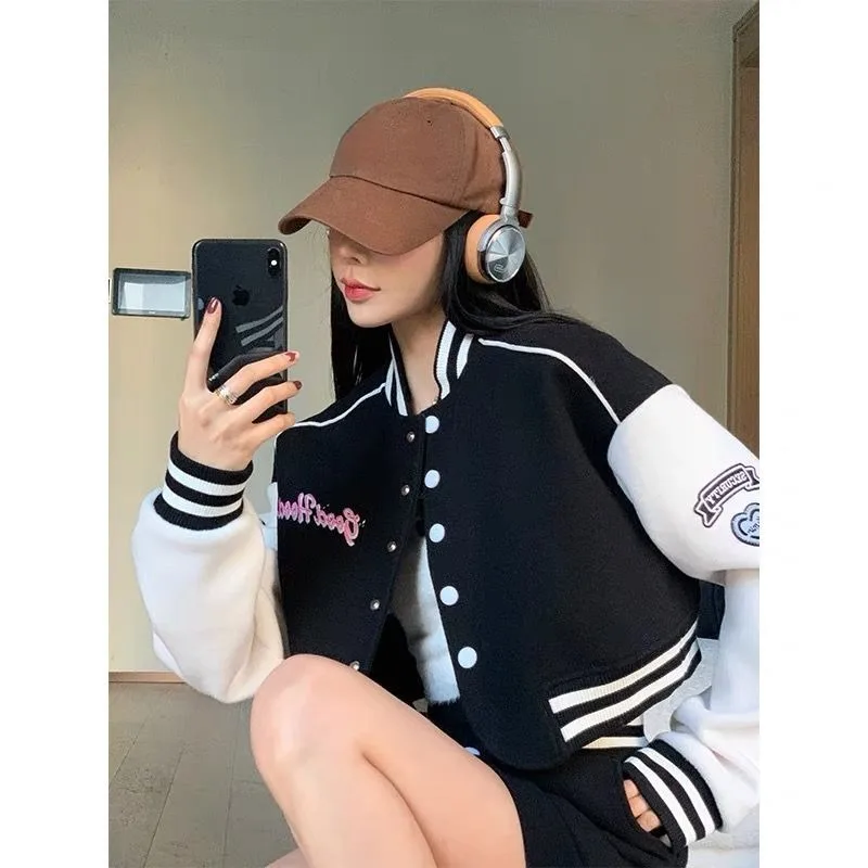 Top Trends: Deeptown Cropped Baseball Jacket Women Korean Fashion Oversize Kpop Streetwear College Varsity Jackets Vintage Y2k Short Coats Shoppable Styles