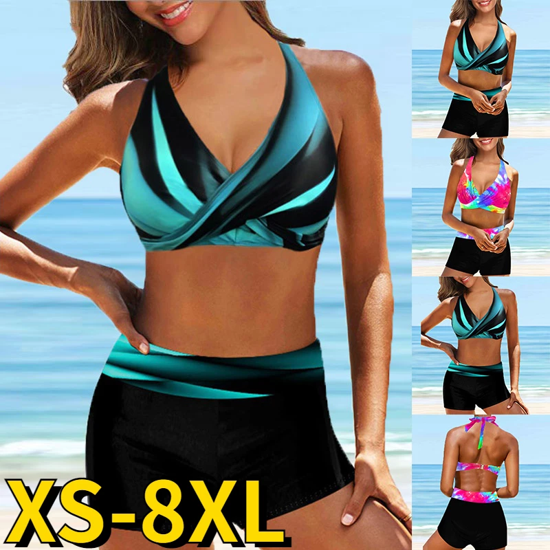 Top Trends: 2022 New Women Fashion High Waist Abstract Printing Swimwear Swimsuit Loose Bathing Suit Two Pieces Set Beachwear Sexy Bikini Shoppable Styles