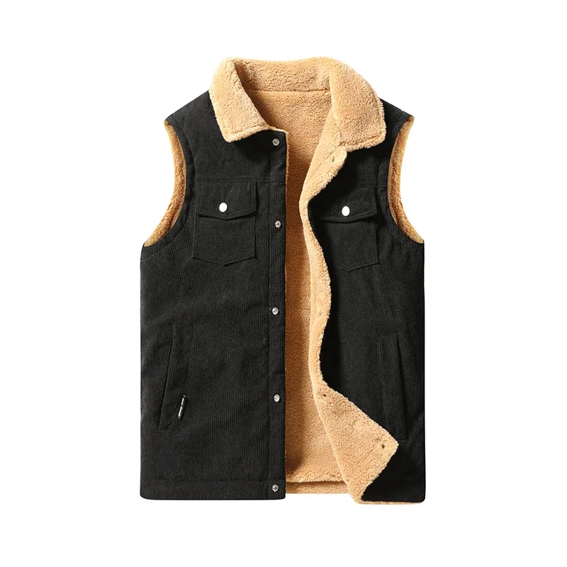 Top Trends: Covrlge Autumn And Winter Lambswool Waistcoat Men's Warm Sleeveless Jacket Lapel Padded Outwear Vest Thickened Sports Waistcoat Shoppable Styles - Image 4