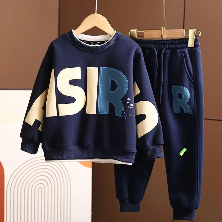 Top Trends: Boys 2023 New Autumn Spring Trendy 2pcs Sweaters+ Pants Sports Suits 3-14 Years Kids Leisure Loose Outfits Children Clothes Sets Shoppable Styles