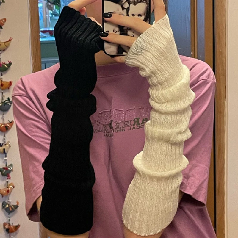 Top Trends: Ins Long Fingerless Gloves Knitted Mittens Winter Gothic Knitting Glove Y2K Girls Gloves Streetwear Arm Sleeves Warmer Harajuku Shoppable Styles