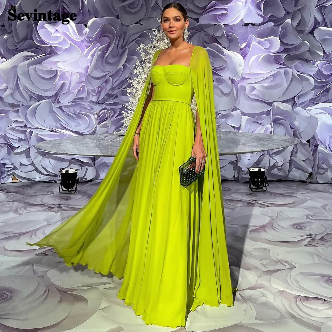 Top Trends: Sevintage A Line Minit Green Chiffon Formal Prom Gowns Women Long Cap Sleeves Evening Party Dresses Buttons Back Event Dress Shoppable Styles