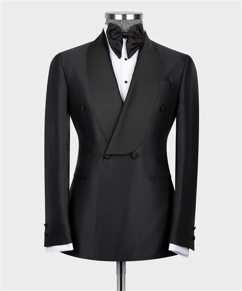 Top Trends: Double Breasted Navy-Blue Black Lapeled Wedding Groom Tuxedo Customized Business Wear 2PCS Blazer Pants Full Men's Suits Shoppable Styles