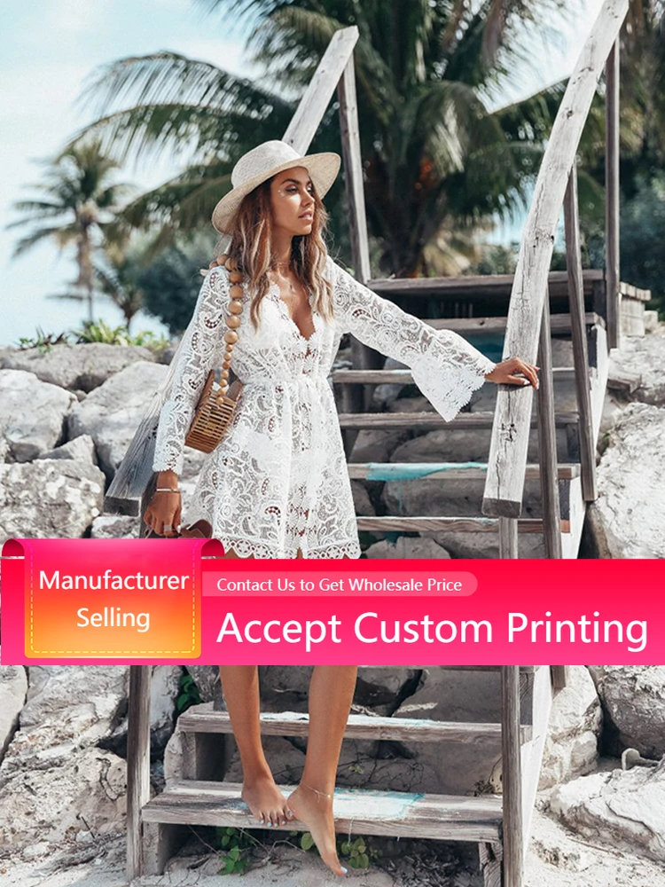 Top Trends: Bikini Cover Up 2022 New Beachwear Floral Lace Crochet Swimsuit Summer Bathing Suit Sexy Hollow Cover-Ups White Beach Dress Shoppable Styles