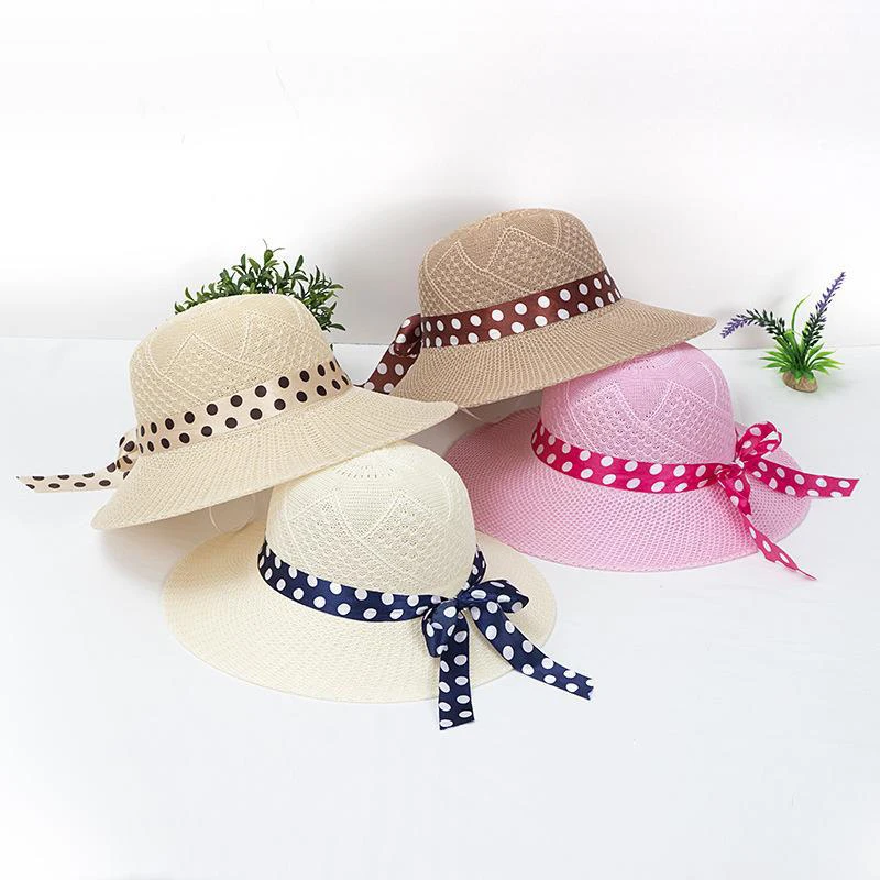 Top Trends: 2022 Summer Girls Sun Hats Wide Brim Bowknot Straw Hat With Ribbon Outdoor Sun Protection Women Hats Ladies Panama Caps Shoppable Styles