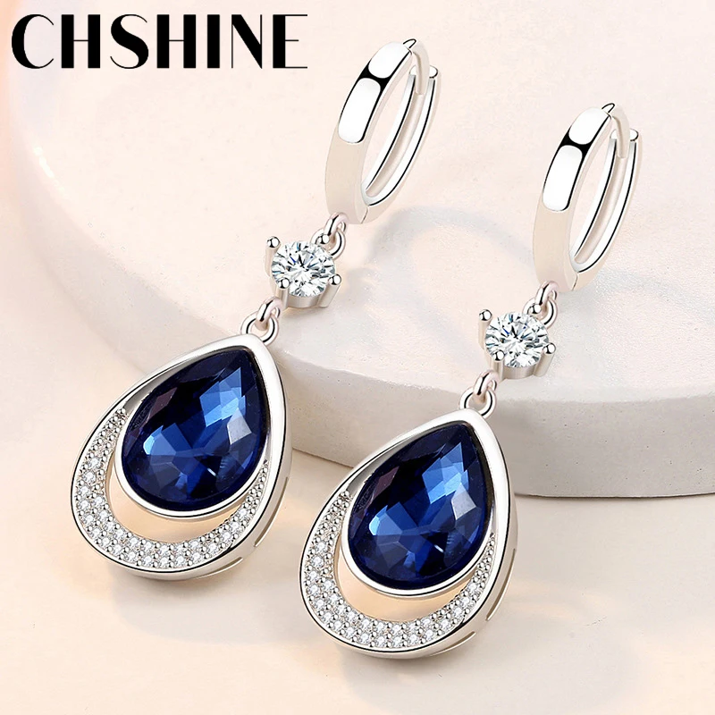 Top Trends: CHSHINE 925 Sterling Silver Water Drop Sapphire Earrings For Women Wedding Banquet Party Gift Fashion Jewelry Shoppable Styles