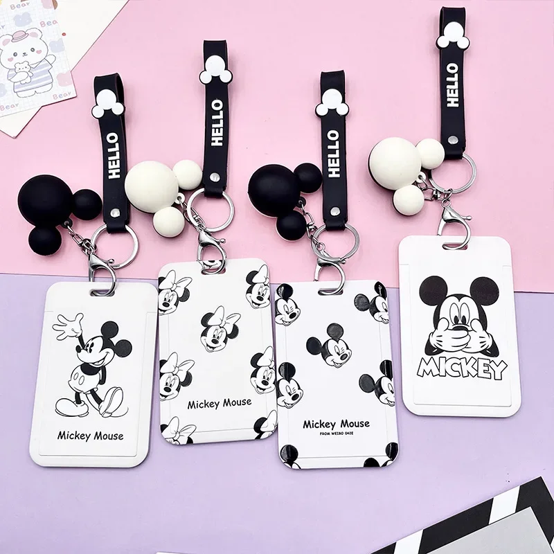 Top Trends: Cartoon Mickey Mouse Card Holders Disney Anime Minnie Mouse Portable Student Bus Card Case With Doll Halter Rope Christmas Gift Shoppable Styles