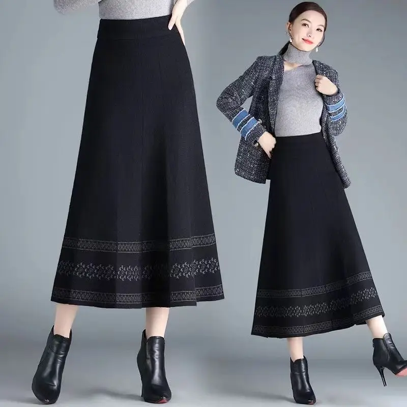 Top Trends: 2023 New Autumn And Winter Versatile Fashion Elegant Knitted Halfskirt High Waist A-line Mid Length Elastic Pleated Ankle Skirts Shoppable Styles