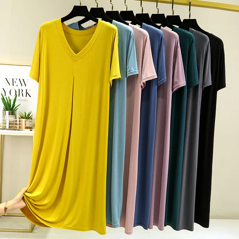 Top Trends: Fdfklak Summer Sleepwear Women New Modal V-Neck Pleated Short-Sleeved Nightwear Dress Korean Loose Home Wear Nightdress Shoppable Styles