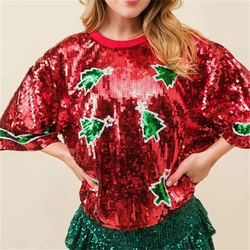 Top Trends: 2024 Christmas Trendy Sequin Sweatshirts For Women Cute Santa Graphic Oversized Sweater Shirts Long Sleeve Pullover Hoodies Shoppable Styles