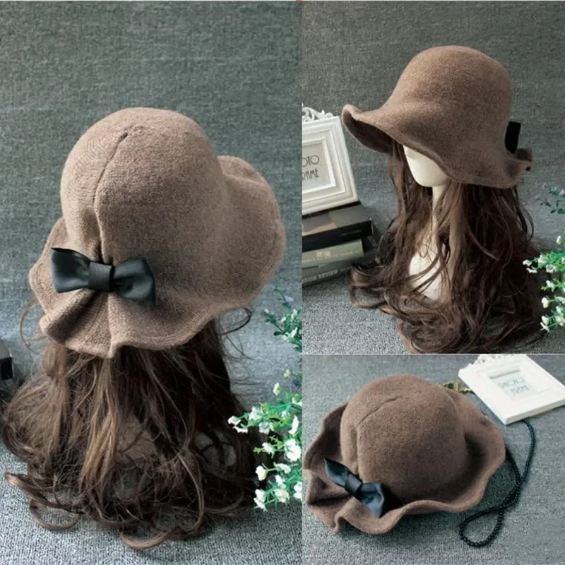 Top Trends: New Vintage Wool Bucket Hats Ladies Bowler Hat Fashion Bows Basin Hat Fisherman Hat Woman Winter Black Coffee Dark Camel Hat Shoppable Styles