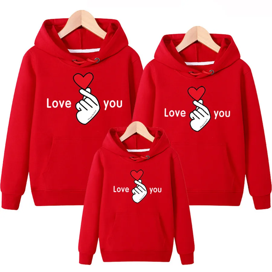 Top Trends: 2022 New Family Match Sweatshirt Long Sleeve Love Parent-child Loose Hoody Tops Finger Heart Hoodies Warm Shirts Shoppable Styles