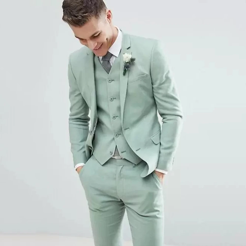 Top Trends: Light Green Men Suits Wedding Tuxedos Notched Lapel Fashion Groom Formal Wear Slim Fit Blazer Jacket+ Pant+ Vest Costume Homme Shoppable Styles