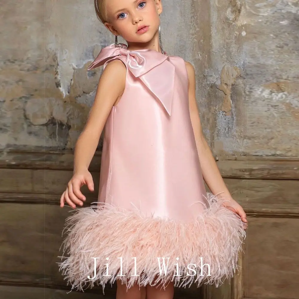 Top Trends: Jill Wish Luxury Mini Arabic Pink Flower Girl Dress Ostrich Feathers Bow Baby Kids Birthday Wedding Party Gown Pageant J117 Shoppable Styles