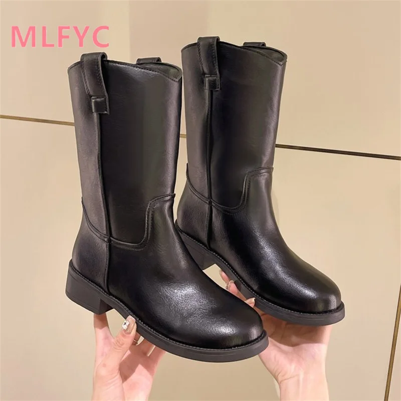 Top Trends: Summer New Solid Square Heel Medium Chelsea Boot Women's Fashion Simple Round Toe Boots Shoppable Styles