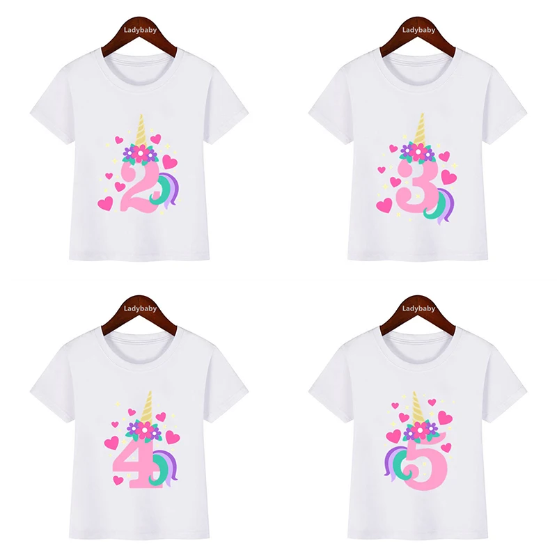 Top Trends: Cute Unicorn Happy Birthday Number Bow Kids T Shirt 1 2 3 4 5 6 7 8 9 Years Girls Clothes Summer Short Sleeve Baby Boys T-Shirts Shoppable Styles