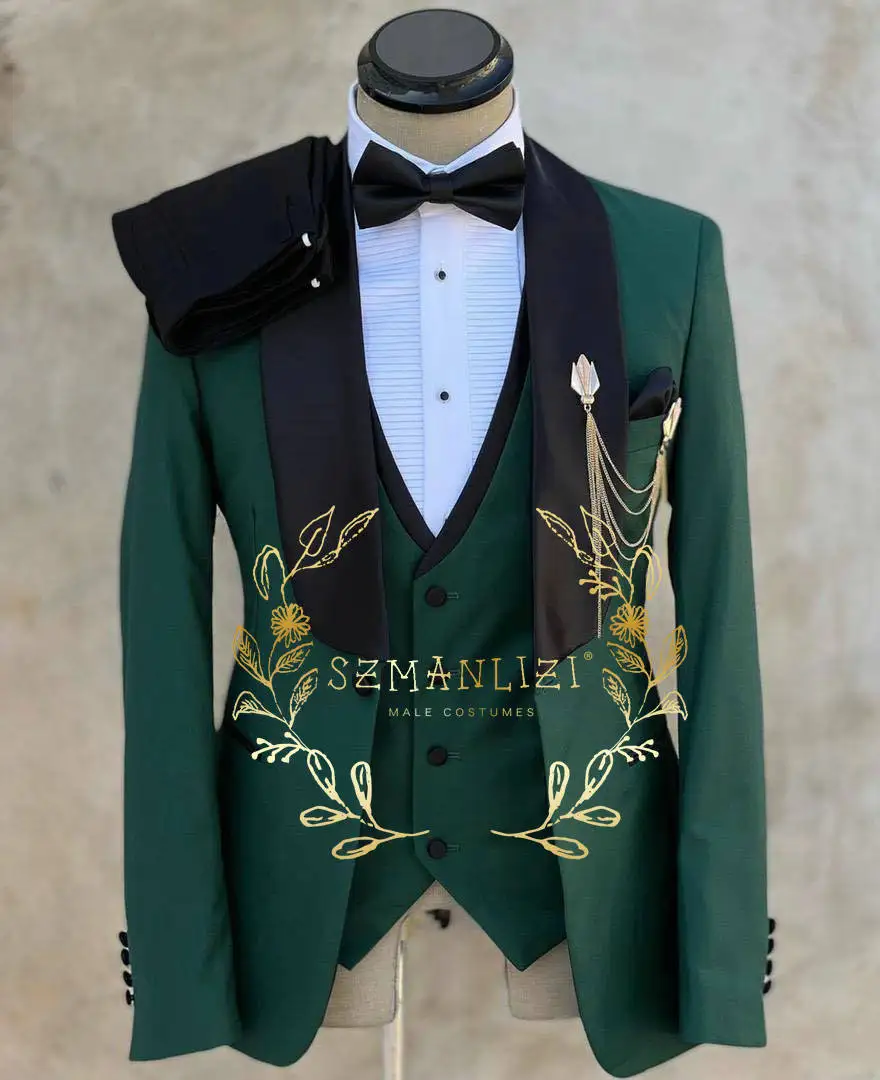 Top Trends: 2023 Tailor-Made Dark Green Wedding Men Suit Slim Fit Tuxedo 3 Pieces Suits Groom Prom Blazer Sets Terno Masculino Suit Shoppable Styles