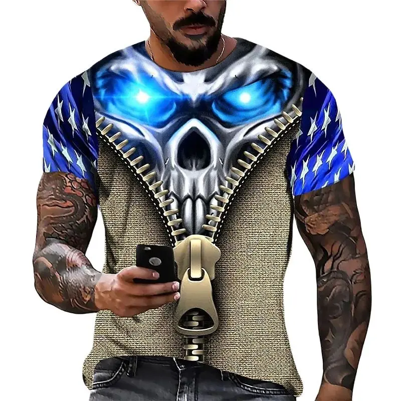 Top Trends: 2023 Men's Skull Tshirt 3D Printed Skull Graphic T-shirts For Men Oversized Short Sleeve Punk Tops Tee Shirt Men Death Clothing Shoppable Styles