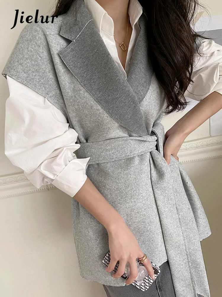 Top Trends: Jielur Korean Style Winter Simple V-neck Vests Solid Color New Belt Slim Waist Fashion Office Ladies Casual Elegant Women Vests Shoppable Styles - Image 4